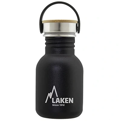 Afbeelding van RVS fles Basic Steel Bottle 350ml ,Bamboo S/S Cap Zwart