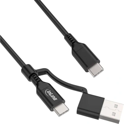 Afbeelding van InLine 2 in 1 USB C kabel + A adapter, 2.0, 100W, TPE, zwart, 2m (2 m, 2.0),