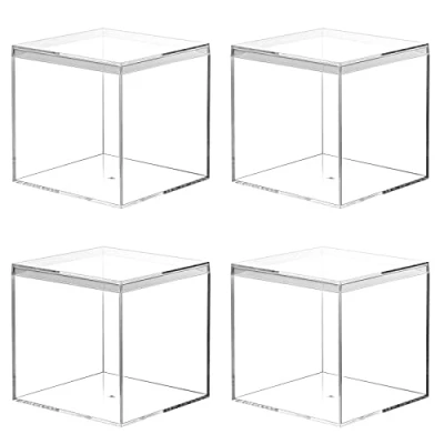 Afbeelding van Kamehame Set van 4 acryl dozen met deksel, 10 x cm, kleine vierkante transparante doos, opbergdoos voor sieraden, vitrine, opslag en snoep