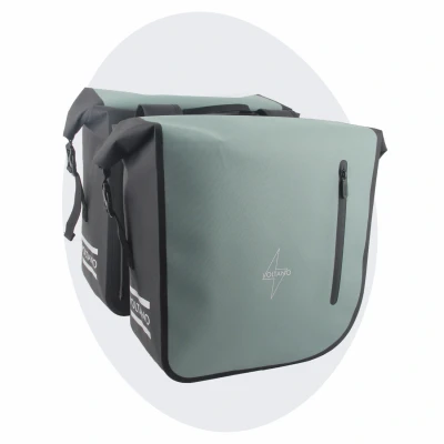 Afbeelding van Voltano Dubbele Fietstas Rolltop Luxe E bike Zwart / Mintgroen 48 Liter 100% Waterdicht