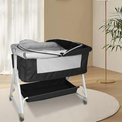 Afbeelding van Berceau Cododo avec Matelas et Moustiquaire, Hauteur Réglable à 6 Niveaux,Facile Assembler, Lit Bébé pour Les Bébés de 0 2 ans, Mobile Chambre 92 * 52 106 118 cm noir