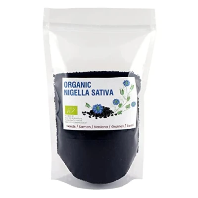 Afbeelding van biologische hele Nigella zaden, zwarte komijn, sativa, komijn Habba Sawda 900 g zakje