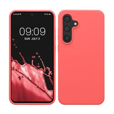 Afbeelding van kwmobile telefoonhoesje geschikt voor Samsung Galaxy S24 FE Hoesje met siliconen coating Smartphone case in neon koraal