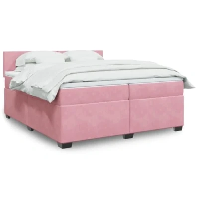 Image de vidaXL Sommier à lattes de lit avec matelas Rose 200x200 cm Velours