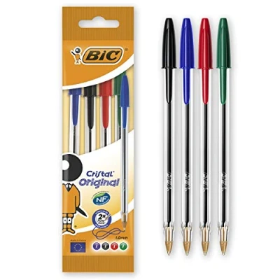 Afbeelding van BIC Originele kristallen stift, medium punt (1,0 mm), verschillende kleuren, 1 verpakking van 4 stuks