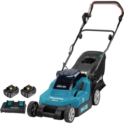 Afbeelding van Makita Lxt 2X18 V Accu Grasmaaier 38 cm DLM382CM2 met Accu&#039;s en Lader Geschikt voor Middelgrote Gazons Geleverd Mulchplug Zwart/Blauw