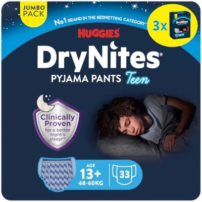 Afbeelding van Huggies DryNites luierbroekjes jongens 13+ jaar (48 60 kg) 33 nachtbroekjes Jumbo pack