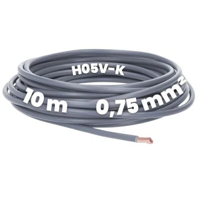 Afbeelding van Kalitec 10 m grijze kabel H05V K 0,75 mm² flexibele PVC enkele draad dunne bedrading vlamvertragende schakeldraad