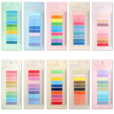 Afbeelding van Newplenty 2000 stuks zelfklevende notities, 10 stijlen, transparant, met liniaal, kleine plaknotities, bladwijzers, markers, voor kantoor, school (2000)