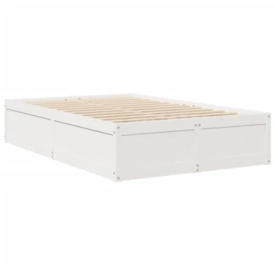 Afbeelding van vidaXL Bedframe zonder matras massief grenenhout wit 135x190 cm