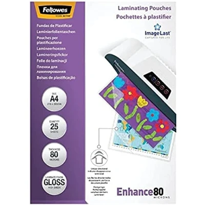 Image de Fellowes Pochettes De Plastification A4 80 Microns Pack 25 Feuilles Plastifieuse Technologie ImageLast Finition Brillante Aspect Haute Qualité Pour Photos Et Affiches Enhance