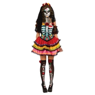 Afbeelding van Rubie&#039;s Officieel Senorita skeletkostuum voor vrouwen Dag van de Doden en Halloween