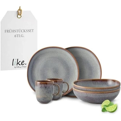 Afbeelding van like. by Villeroy &amp; Boch aardewerk serviesset, 6 p., look, ontbijtservice voor 2 personen, beige
