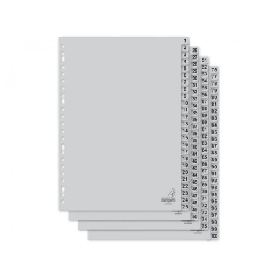 Image de Kangaro intercalaires en plastique A4 avec 100 onglets (23 trous) gris