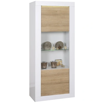 Afbeelding van Vitrinekast Karma 190 cm hoog hoogglans wit met eiken