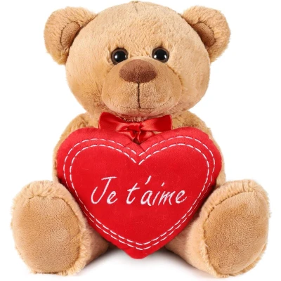 Afbeelding van BRUBAKER teddybeer pluche beer met hart rood Je T&#039;Aime 25 cm teddy knuffeldier bruin lichtbruin