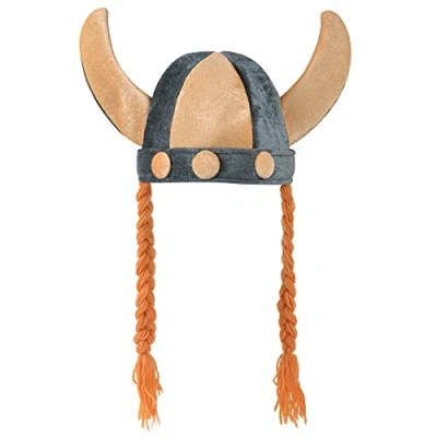 Afbeelding van Rubies Carnaval verkleed Viking helm grijs/oranje met hoorns polyester heren vlechten
