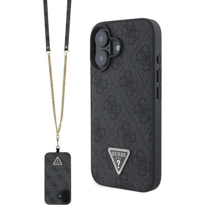 Afbeelding van Guess GUHCP16SP4TDSCPK iPhone 16 6.1&quot; zwart/zwart hardcase lederen metalen logo strass crossbody