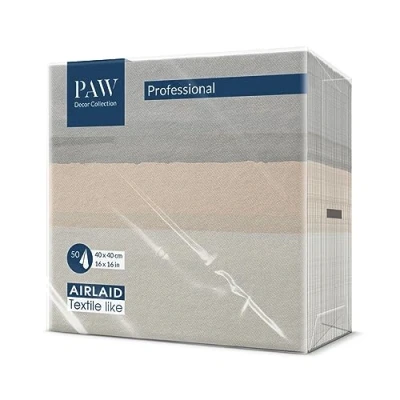 Afbeelding van PAW Decor Collection Papieren servetten van Airlaid, 40 x cm, 50 stuks, horeca. Tafeldecoratie, de textuur stof, een geweldige decoratie voor elke tafel, kleur: vloeiend beige.