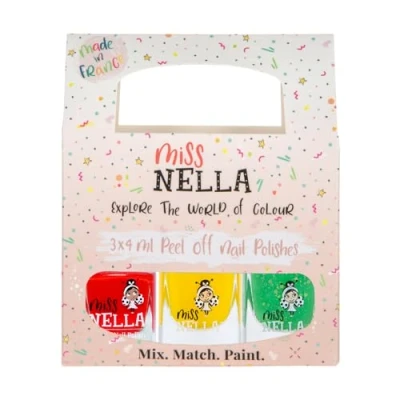 Afbeelding van Miss Nella TRAFFIC LIGHTS Peel Off, Odour Free, Water Base &amp; Safe for kids nail polish pack of 3 Class Clown, Sun Kissed Kiss The Frog (glitter)