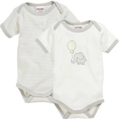 Afbeelding van Playshoes Romper Olifant Korte Mouw Beige/wit 2 Stuks Mt 62/68
