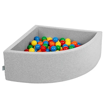 Afbeelding van KiddyMoon Quartel Ecking Ballenbad, 90 x 30 cm, 200 ballen met een diameter van 7 speelbad, made in EU, lichtgrijs: geel/groen/rood/oranje