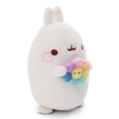 Afbeelding van MOLANG pluche knuffeldier, 12 cm, met witte regenboogbloem, dier, schattige knuffel, om te spelen, voor kinderen en volwassenen, een geweldig cadeau idee