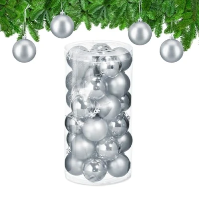 Afbeelding van kerstballen set van 30 plastic Ø 6 cm onbreekbaar zilver