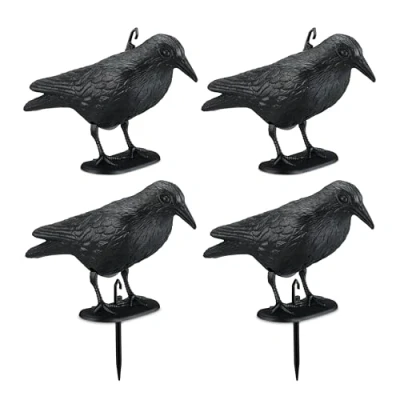 Afbeelding van Relaxdays duivenverjager kraai set van 4 vogelverschrikker duiven tuin kunststof
