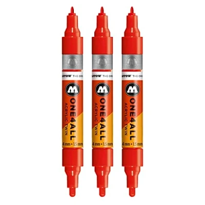 Afbeelding van Molotow One4All Twin acryl marker (lijndikte 1,5 mm en 4 mm, zeer dekkend permanent hechtend), kleur 013, rood