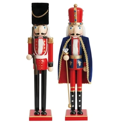 Afbeelding van THE TWIDDLERS 2 Grote Houten Notenkraker Soldaten (50cm) Koning &amp; Garde in Feestelijke Kleuren Premium Handgemaakte Dennenhouten Klassieke Traditionele Ornamenten, Kerstdecoraties Met Bewegende Delen