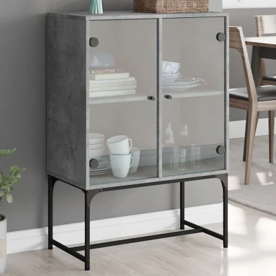 Afbeelding van Bijzetkast met glazen deuren 69x37x100 cm betongrijs