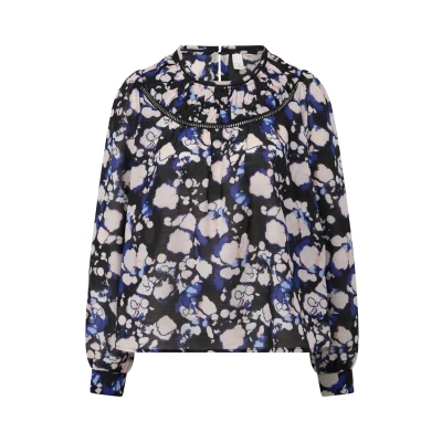 Afbeelding van QS by s.Oliver MIT Allovermuster Blouse, Dames, Maat: 40, Schwarz