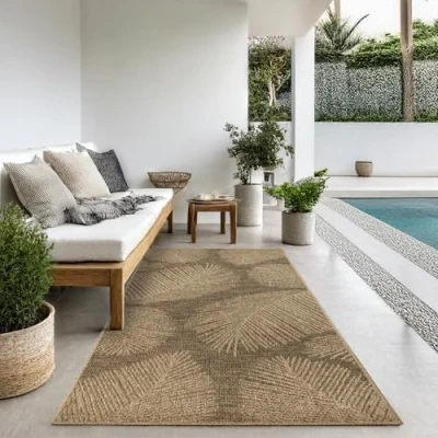 Afbeelding van the carpet Kansas Robuust buitentapijt in natuurlijke jute look, weerbestendig, geschikt voor terras en tuin, 80 x 250 cm