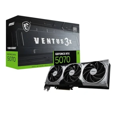 Afbeelding van MSI NVIDIA GeForce RTX 5070 12G Ventus 3X OC grafische kaart Gaming GDDR7 192 bit, Boost frequentie tot 2557 MHz, PCIe Gen 5, DLSS 4, DP 2.1 x 3, HDMI 1, SFF Ready