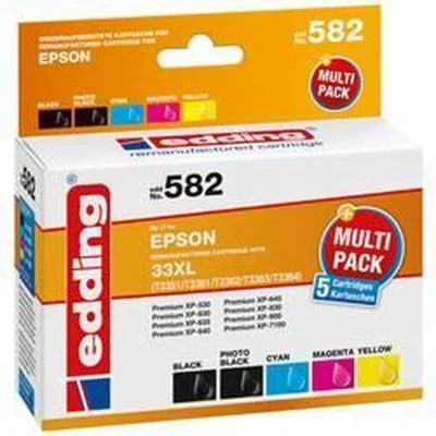 Afbeelding van Edding Inktcartridge vervangt Epson 33XL, T3357, T3351, T3361, T3362, T3363, T3364 Compatibel Combipack zwart, Foto Cyaan, Magenta, Geel EDD 582 18
