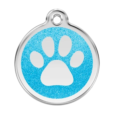 Afbeelding van Paw Print Aqua glitter hondenpenning large/groot dia. 3,8 cm RedDingo