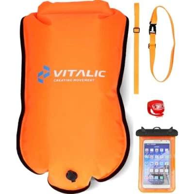 Afbeelding van VITALIC gele Safe Swimmer Zwemboei Geschikt Voor Veilig Openwaterzwemmen Inclusief Drybag Opbergzak Kunststof Geel