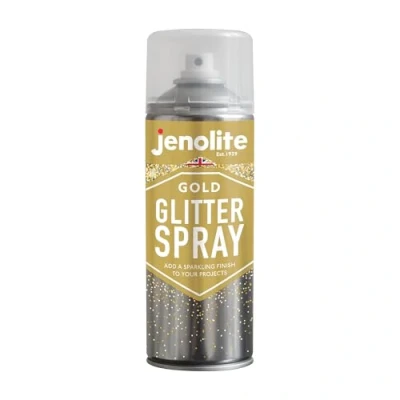 Afbeelding van JENOLITE Clear Gold Glitter Spray 400 ml voegt een glinsterende afwerking toe aan elk oppervlak fotolijsten, spiegels, ornamenten, Kerstmis