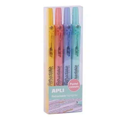 Image de Apli 18933 Lot de 4 surligneurs pastel rétractables à pointe biseautée Feutres couleurs pastel.
