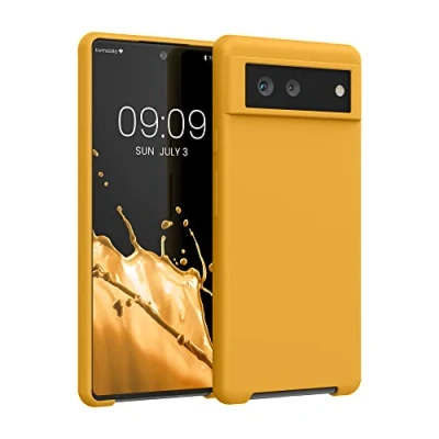 Afbeelding van kwmobile telefoonhoesje geschikt voor Google Pixel 6 Hoesje met siliconen coating Smartphone case in goud oranje