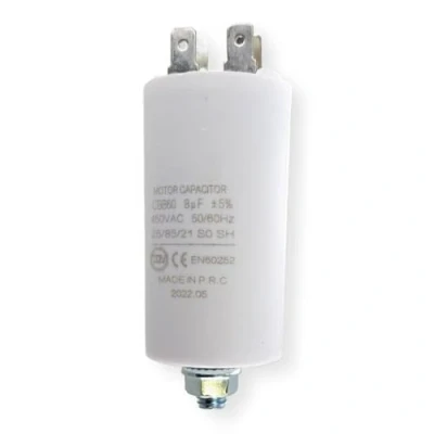 Afbeelding van DEKAROX Universele condensator 8 µF 450 V Ø 30 x 57 mm met steekklemmen AMP 6,3 bevestigingsschroeven M8 CBB60 start en racecondensator voor huishoudelijke apparaten