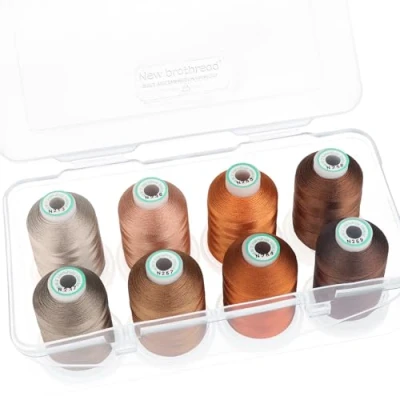 Afbeelding van New brothread 15 opties 8 klikspoelen van 1000 m, elk polyester borduurgaren met transparante kunststof opbergdoos voor borduren en quilten verschillend bruin