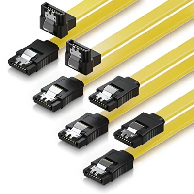 Afbeelding van deleyCON 4 x 0,5 m SATA 3 kabel voor HDD SSD datakabel 6 GBit/s 2 recht + 90 graden geel