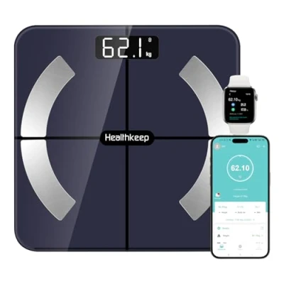 Afbeelding van Healthkeep Intelligente digitale bluetooth personenweegschaal met app voor lichaamsvet, BMI, gewicht, spiermassa, water, eiwitten, skeletspieren, botgewichten, BMR, zwart