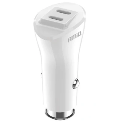 Afbeelding van AMiO Autolader Telefoon Dual USB C 40W 12/24V Wit