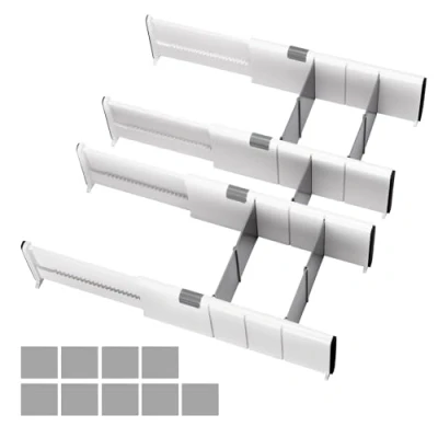 Afbeelding van organizer voor lade, keukenorganizer, verstelbaar, veerlade met 9 inzetstukken keuken, slaapkamer, commode, 27 tot 44 cm, set van 4