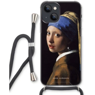 Afbeelding van Case Company® hoesje met Koord geschikt voor iPhone 13 The Pearl Earring Telefoonhoesje Zwart Extra Bescherming aan alle Kanten en Over de Schermrand
