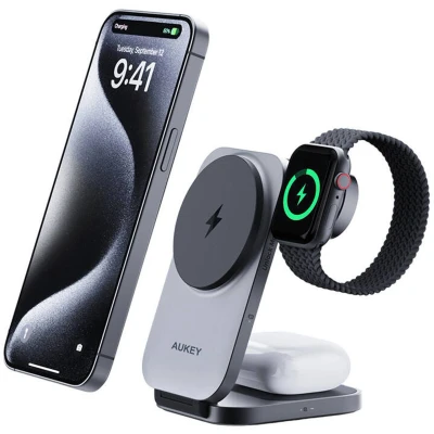 Afbeelding van Aukey MagLink 3 in 1 Foldable Wireless Fast Charger