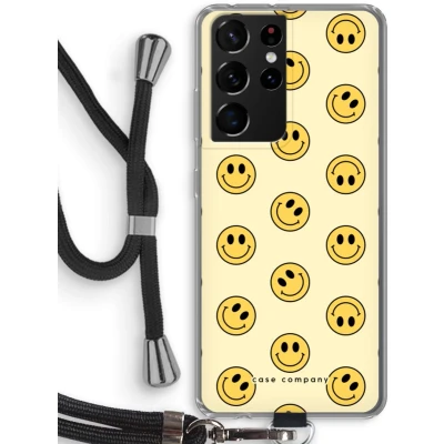 Afbeelding van hoesje met Koord geschikt voor Samsung Galaxy S21 Ultra Smiley N2 Telefoonhoesje Zwart Bescherming aan alle Kanten en Over de Schermrand